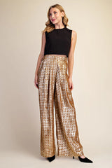 P9419 Polka Dot Pleated High Waisted