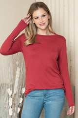 ROUNDED BOTTOM SOLID BASIC LONG SLEEVE TOP