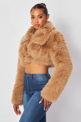 Yara Faux Fur Crop Collar Coat Jacket (HDJ32251)