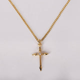 Necklace Cross Stone Gold Over SS 16-18" Gold Plated Brass C