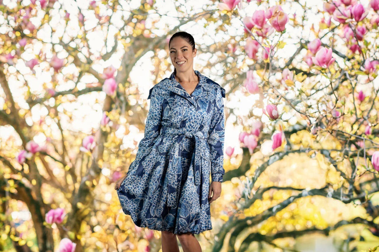 Printed Dupioni Bubble Coat Dress Fully Lined Zipper - 11665