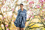 Printed Dupioni Bubble Coat Dress Fully Lined Zipper - 11665