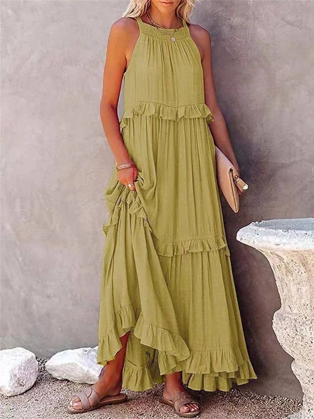 Resort Style Ruffles Swing Floaty Lining Beach Dress