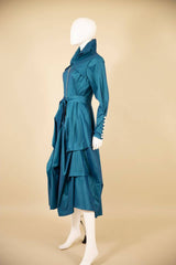 Stretch Dupioni Sculptural Zip Pleats Dress - F23011