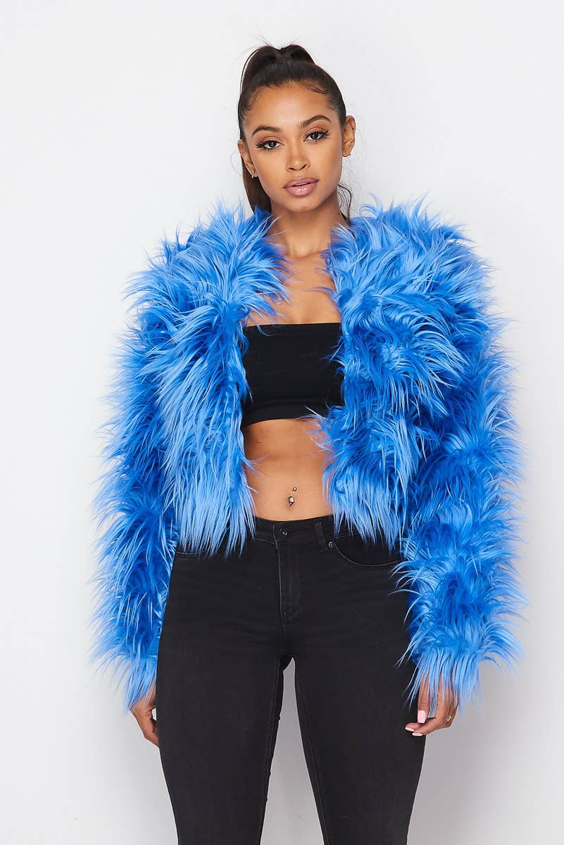 Shayla Shaggy Fur Short Jacket Coat (HDJ27948)