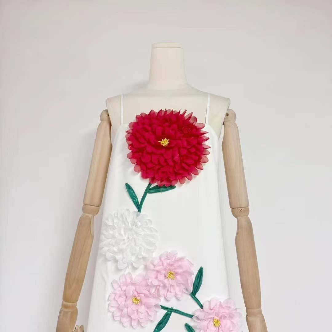 DR516Y Colorful 3D Floral Swing Suspender Long Summer Dress