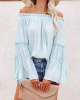 Frill hem off shoulder bell sleeve top