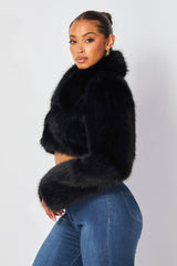 Yara Faux Fur Crop Collar Coat Jacket (HDJ32251)