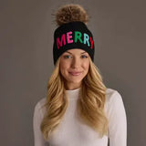 H-1003 Black Merry Knit Pom Hat