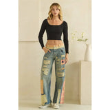 JP0212 Patch Detail Denim Pants