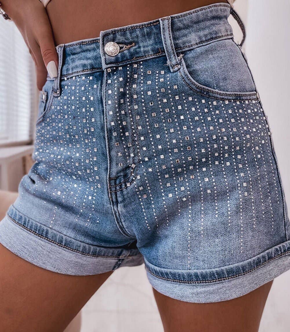 Rhinestone Embellished Denim Shorts