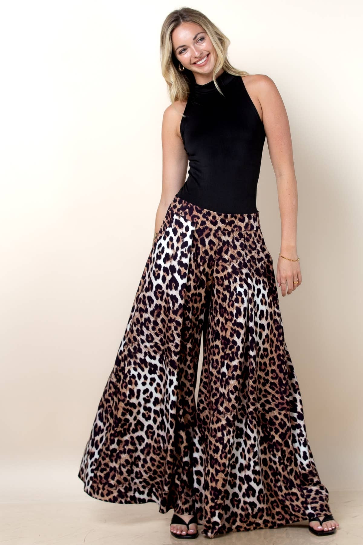 P919-6209-Gen Animal Print Wide Leg Pants