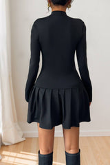 CWDSD8735_BOW BUTTON MOCK NECK LONG SLEEVE FALL DRESS