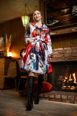 Printed Dupioni Bubble Coat Dress Fully Lined Zipper - 11665
