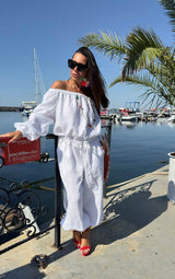 Off Shoulders White Linen Jumpsuit BOHEMY