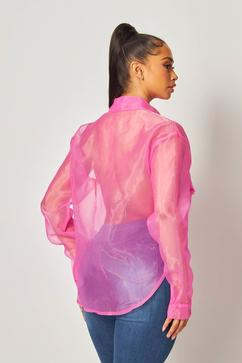 Blushing Hearts Organza Patch Button Up Shirt (HGT9203A)