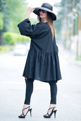 Black Maxi Flounces Cotton Tunic MARCY