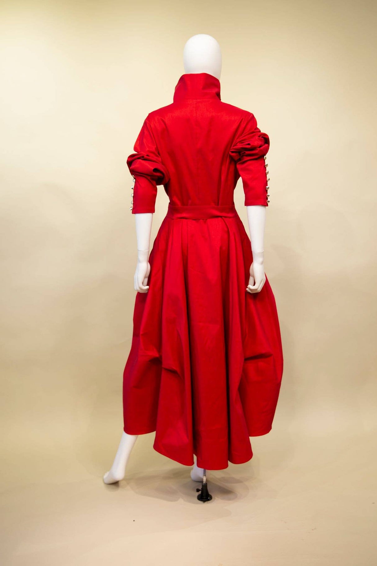 Stretch Dupioni Sculptural Zip Pleats Dress - F23011