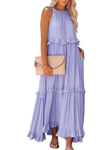 Resort-Style Ruffles Swing Floaty Lining Beach Dress