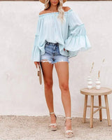 Frill hem off shoulder bell sleeve top