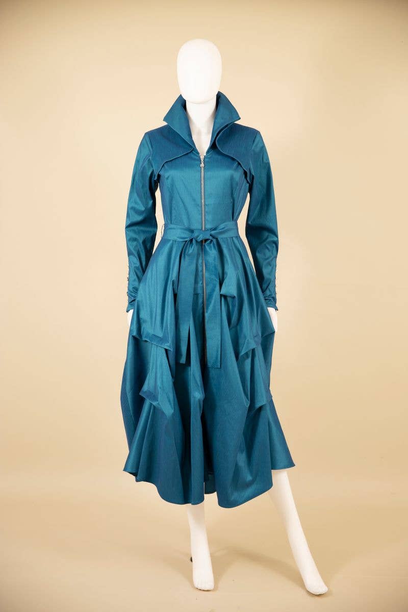 Stretch Dupioni Sculptural Zip Pleats Dress - F23011