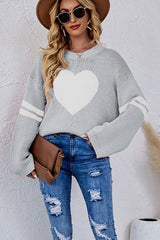 Valentine's Day color match heart peach crew-neck sweater