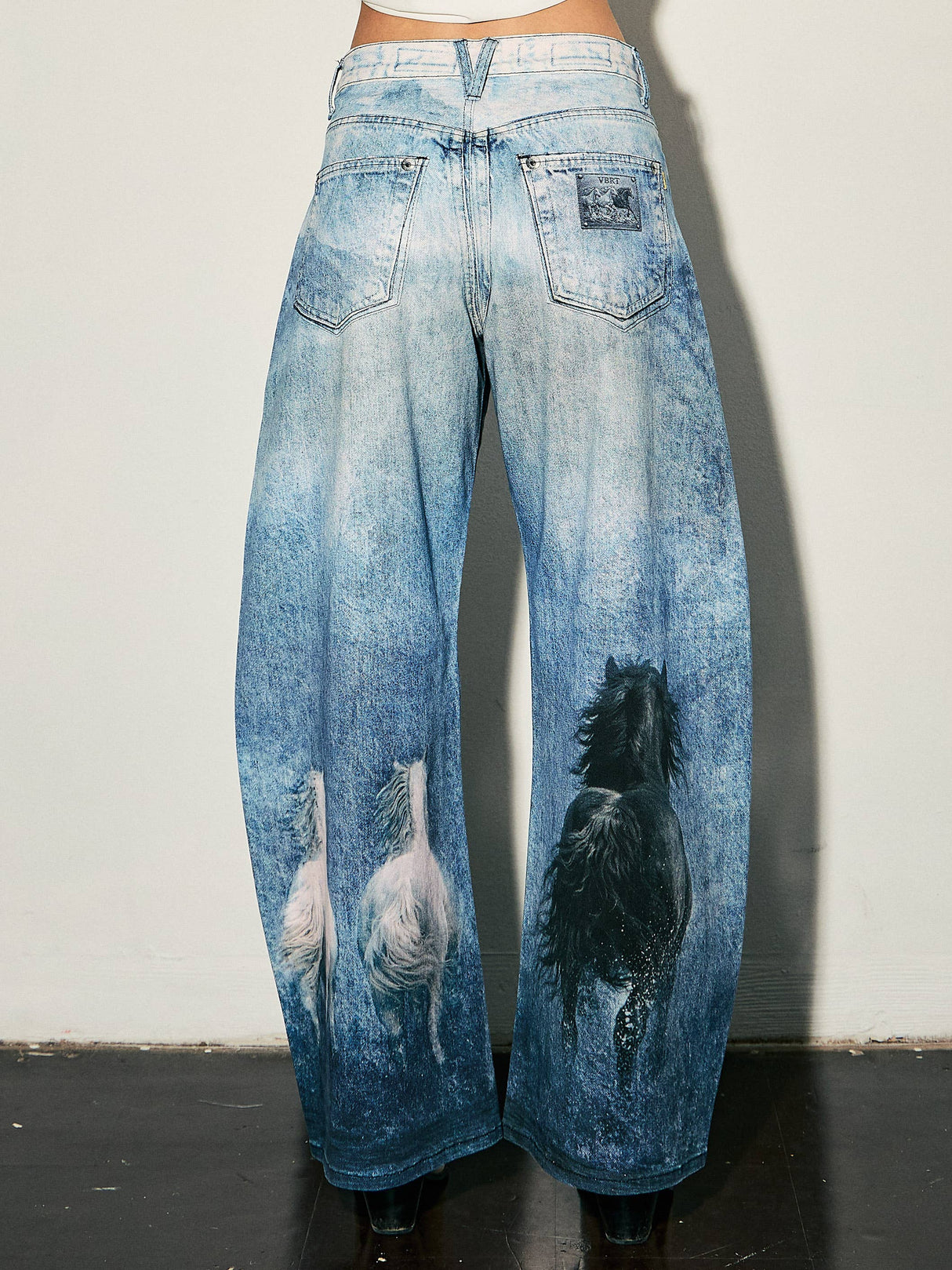 Viral Horse Digital Print Baggy Wide Jeans