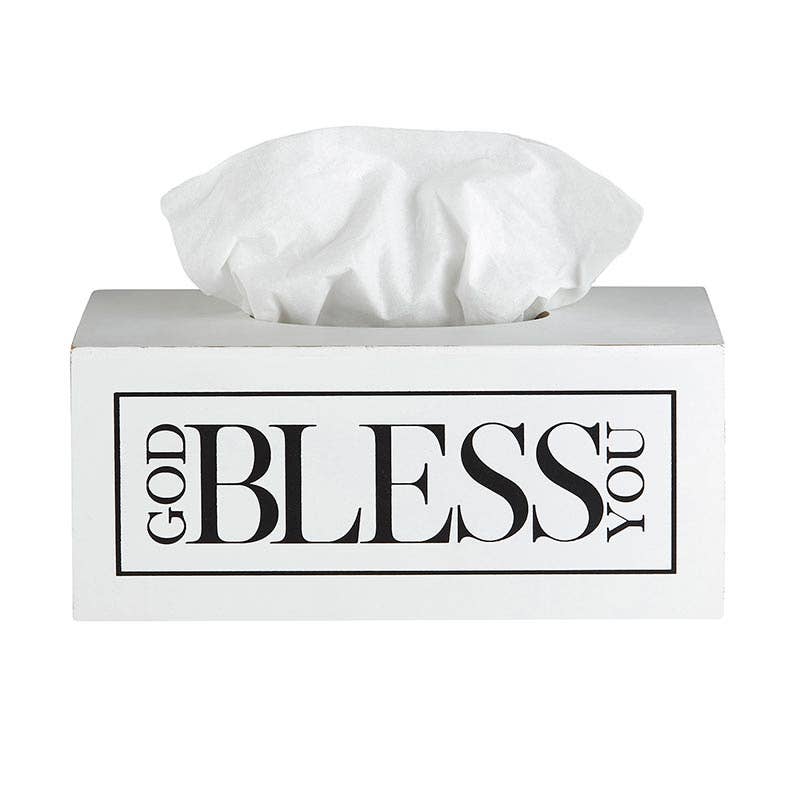 Rectangle Tissue Box Cover - White with Black Text