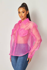 Blushing Hearts Organza Patch Button Up Shirt (HGT9203A)