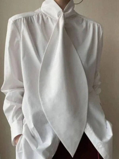 Long Sleeves Loose Solid Color High-Neck Blouses&Shirts Tops