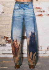 Horse Print Barrel Jeans