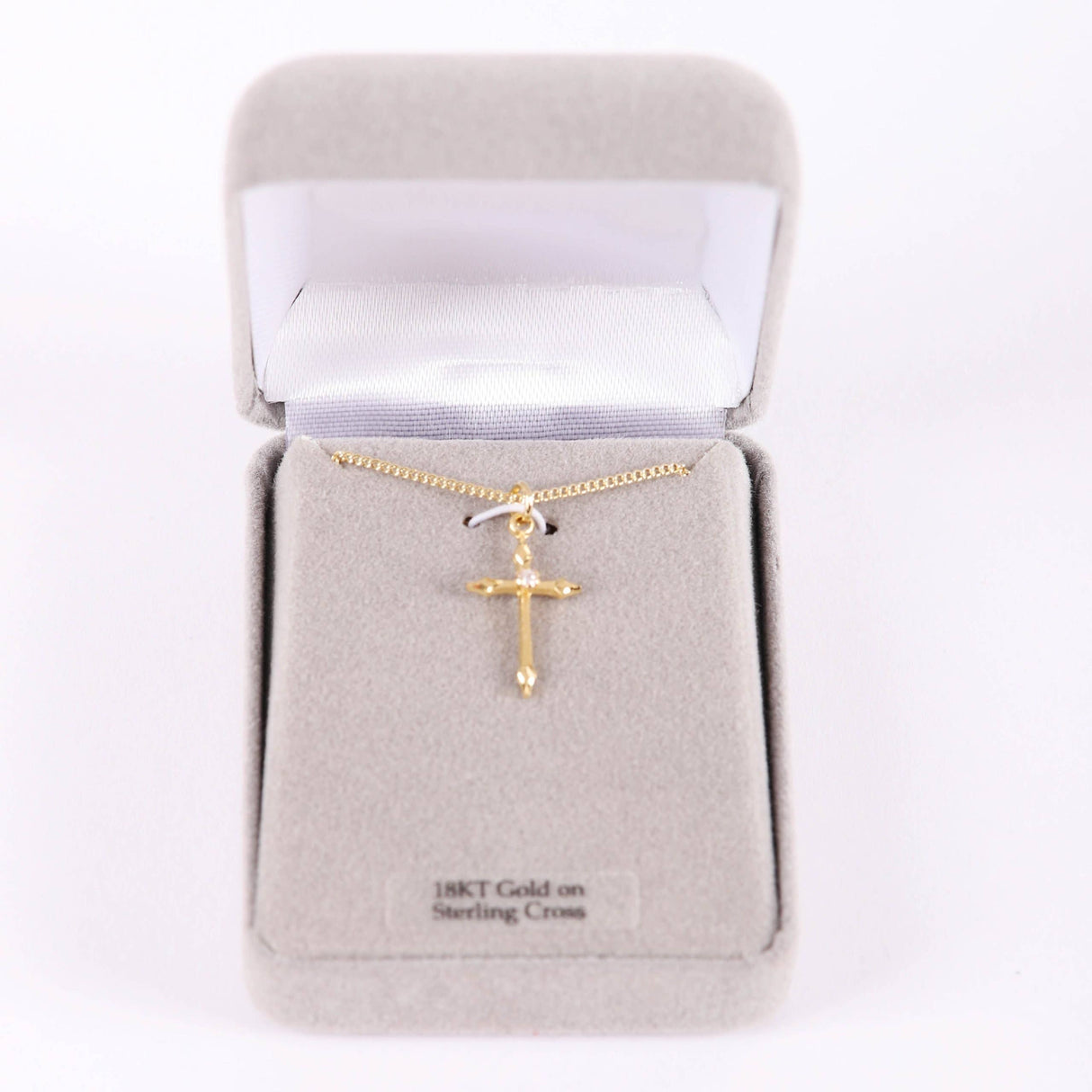 Necklace Cross Stone Gold Over SS 16-18" Gold Plated Brass C