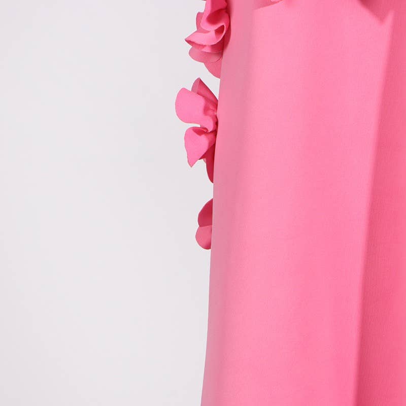 DR0206Y Chic Collar Sleeveless Dress with 3D Flowers