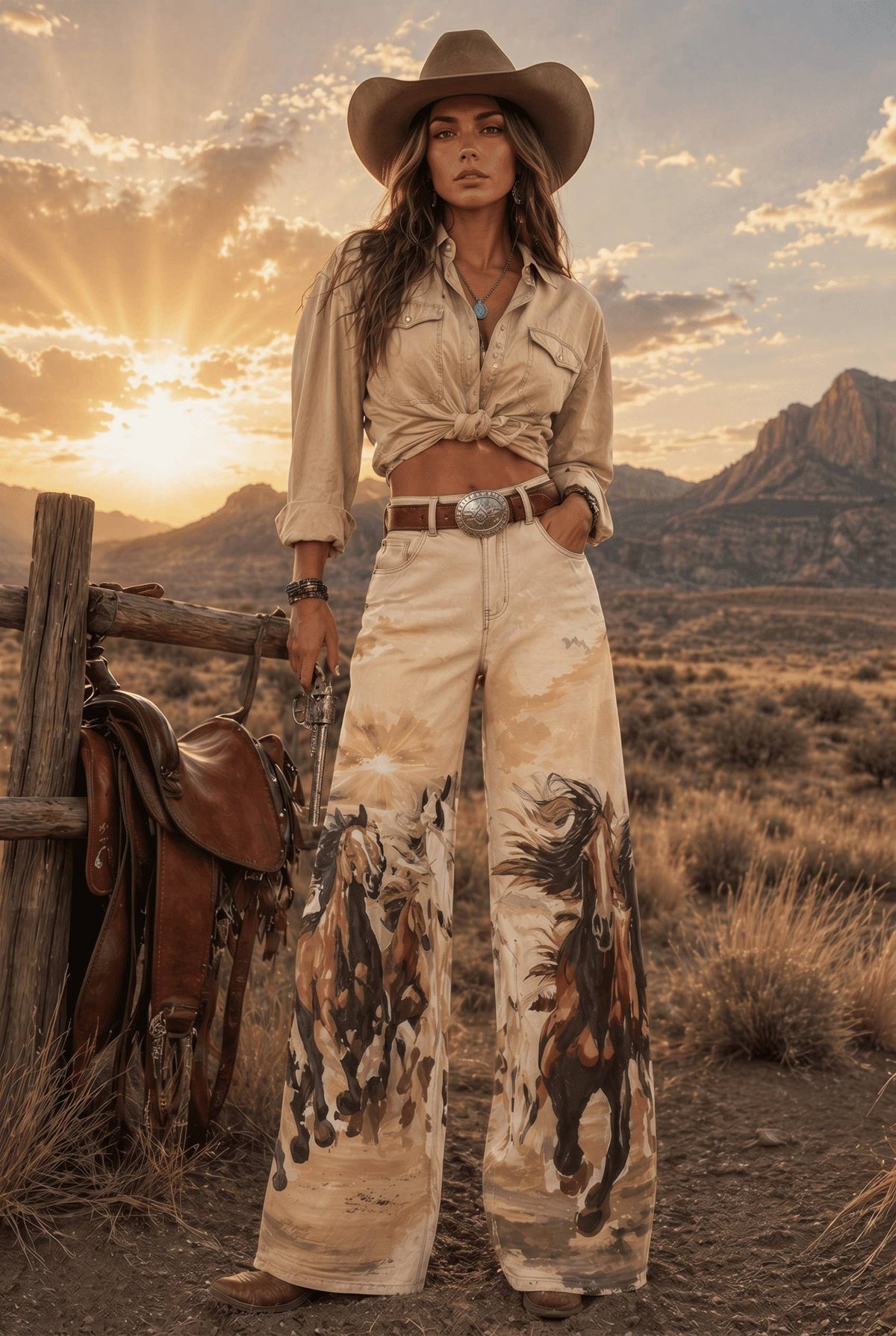 Vintage Horse Stretch Western Denim Jeans BYL81313P