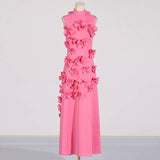 DR0206Y Chic Collar Sleeveless Dress with 3D Flowers