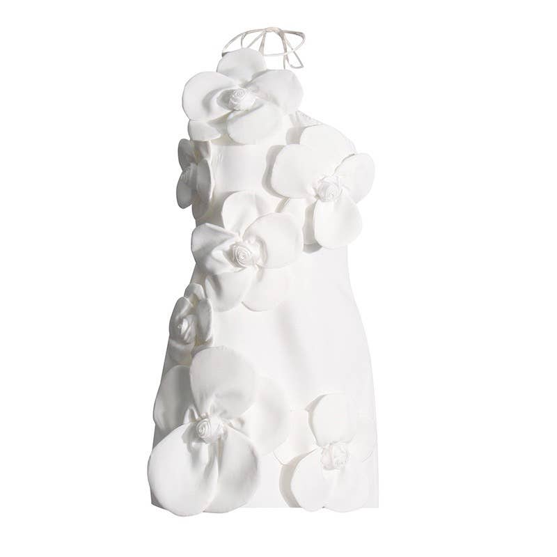 DR575Y Elegant 3D Floral Tube Top Short Summer Dress