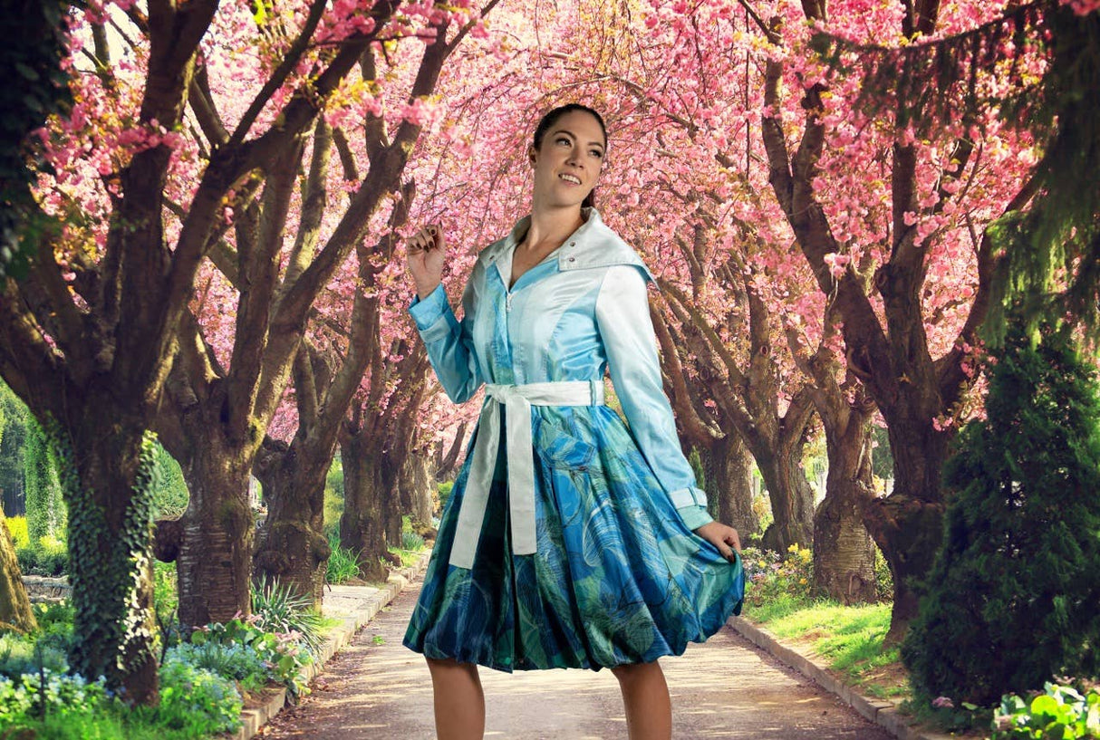 Printed Dupioni Bubble Coat Dress Fully Lined Zipper - 11665