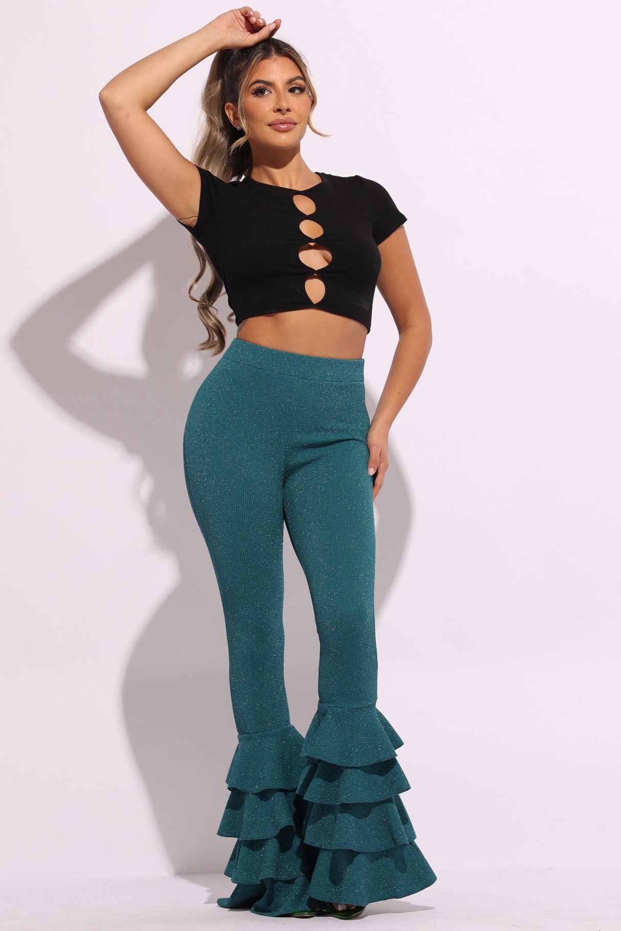 Layered ruffle flare pants