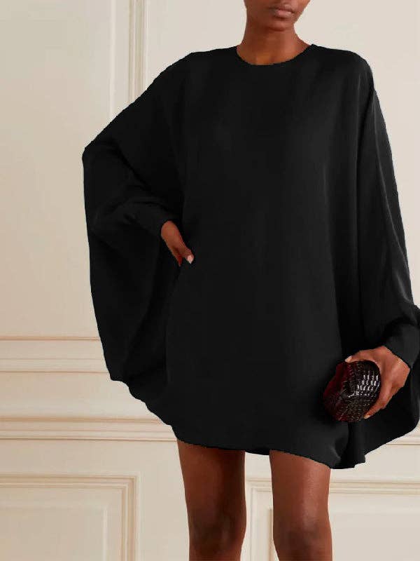 Batwing Sleeve Round Neck Mini Dress
