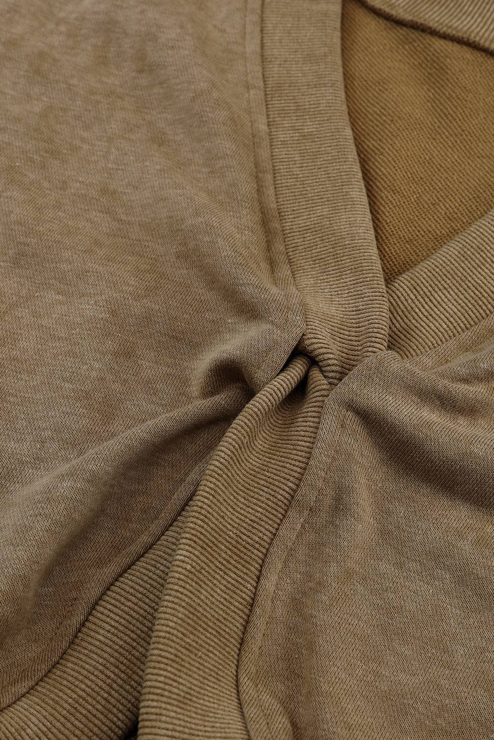 Khaki Exposed Seam Twist Open Back Oversized Sweatshirt: Khaki / L / 80%Polyester+20%Cotton