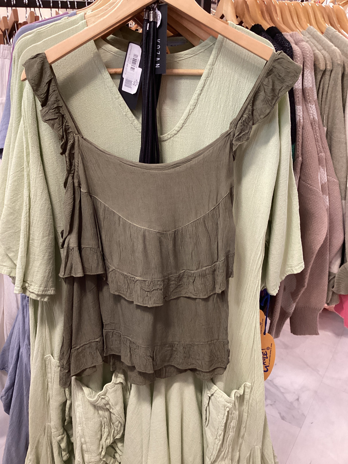 6105 Ruffle Tank-Olive