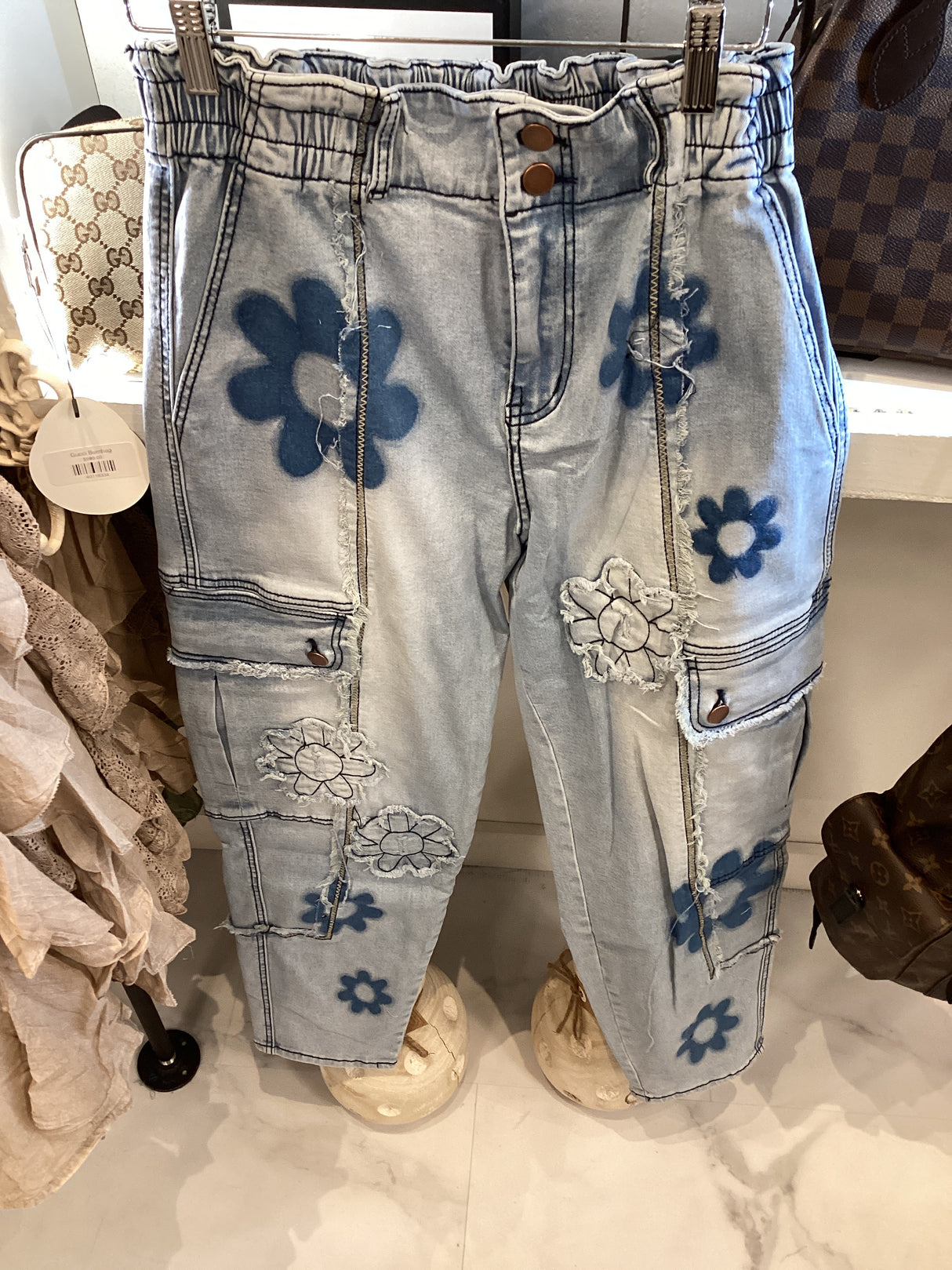 MB1093-B Daisy Cargo Denim Pants