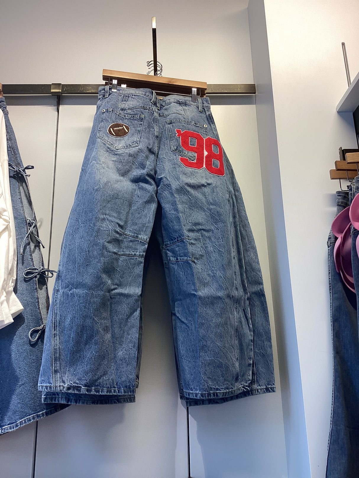 PH15088  Football Patch Barrel Jeans