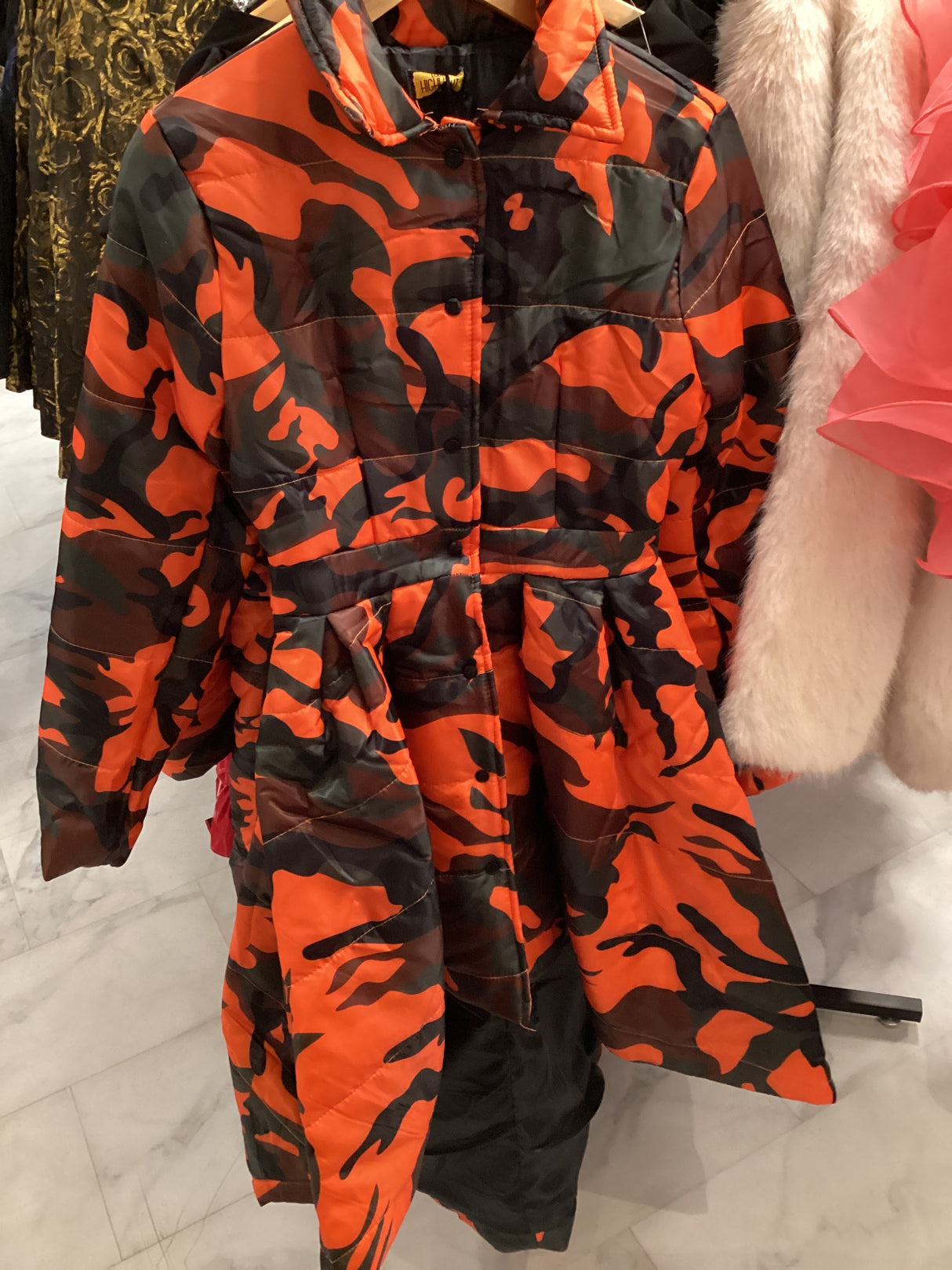 JK206 Orange Camo Puffer Jacket