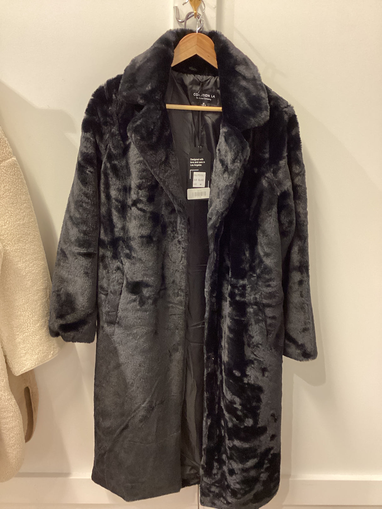 F510L1 Extra Fuzzy Long Faux Fur Button up Coat