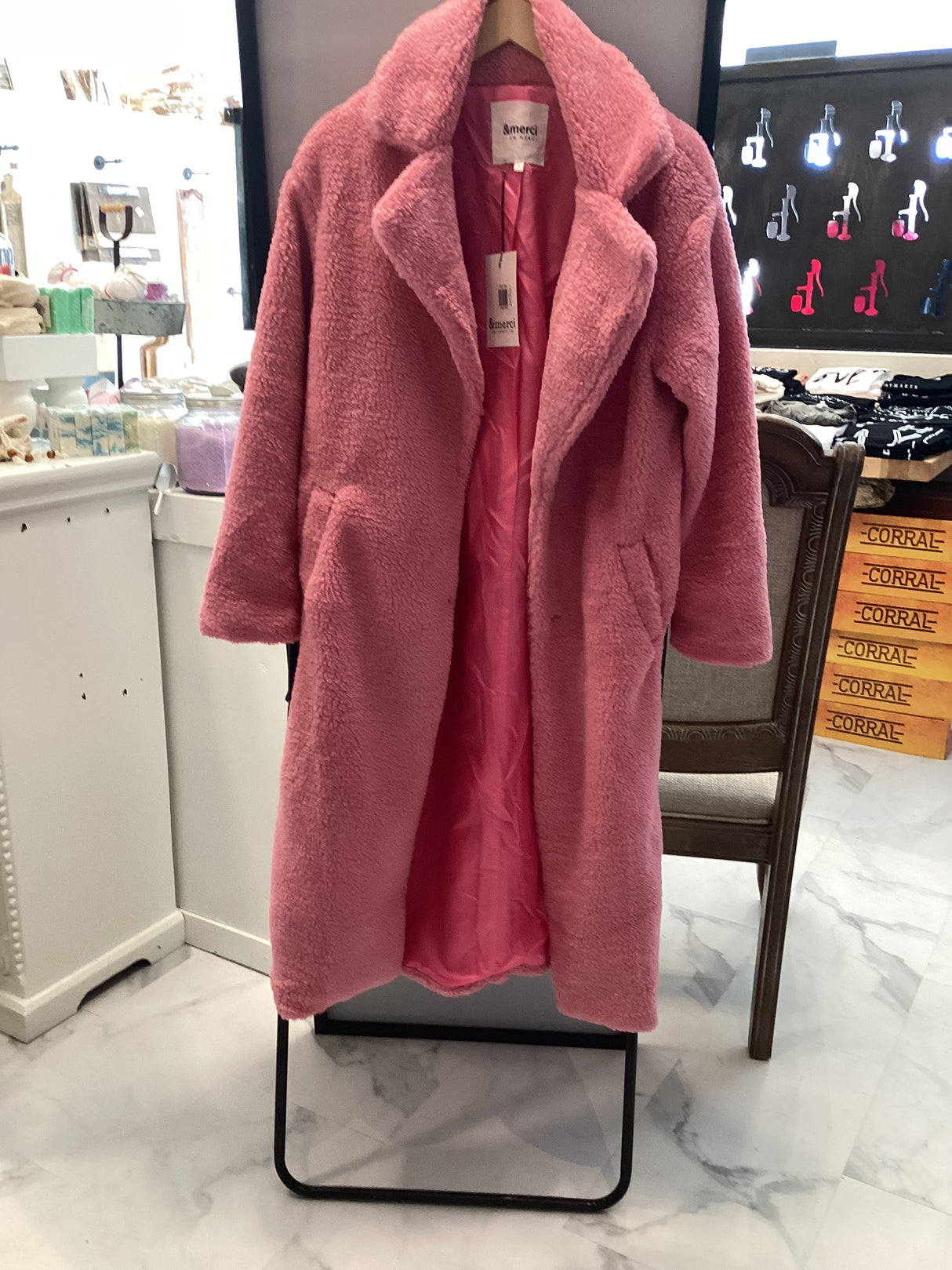 MJK1356 Pink Cosmos-Long Coat Full Length Teddy Coat