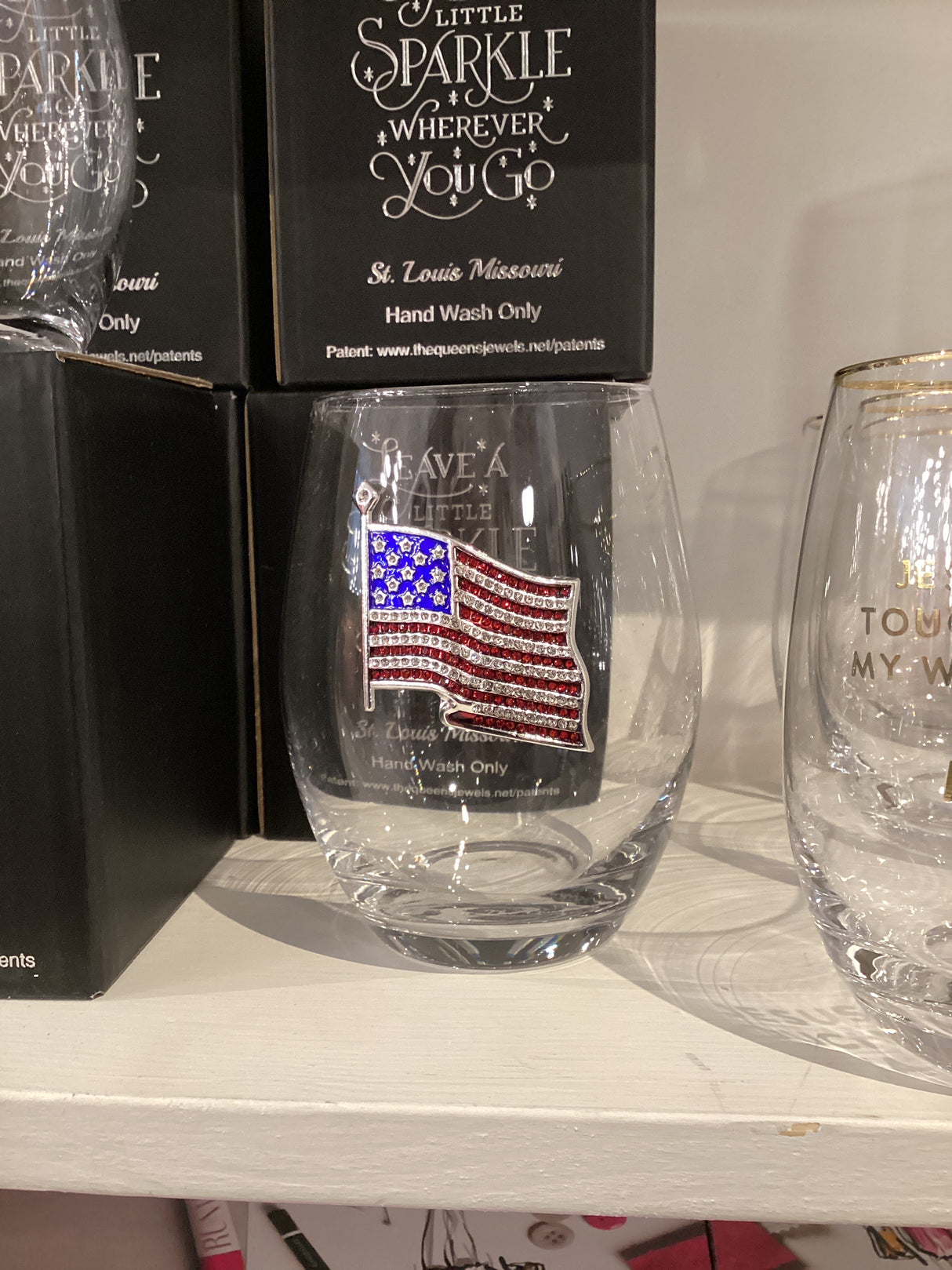 American Flag Jeweled Stemless Wine Glass