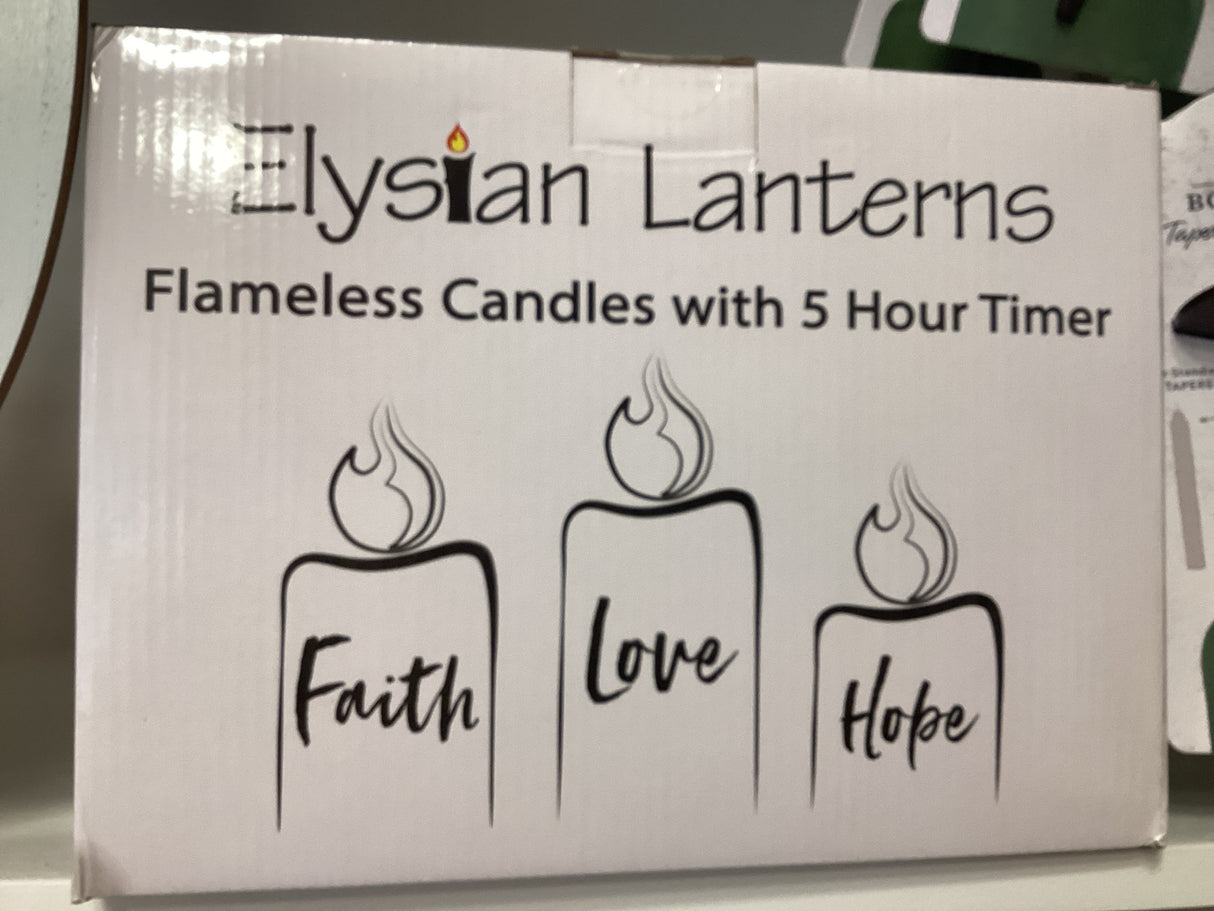 Faith Hope Love Flameless Candles w/ Timer
