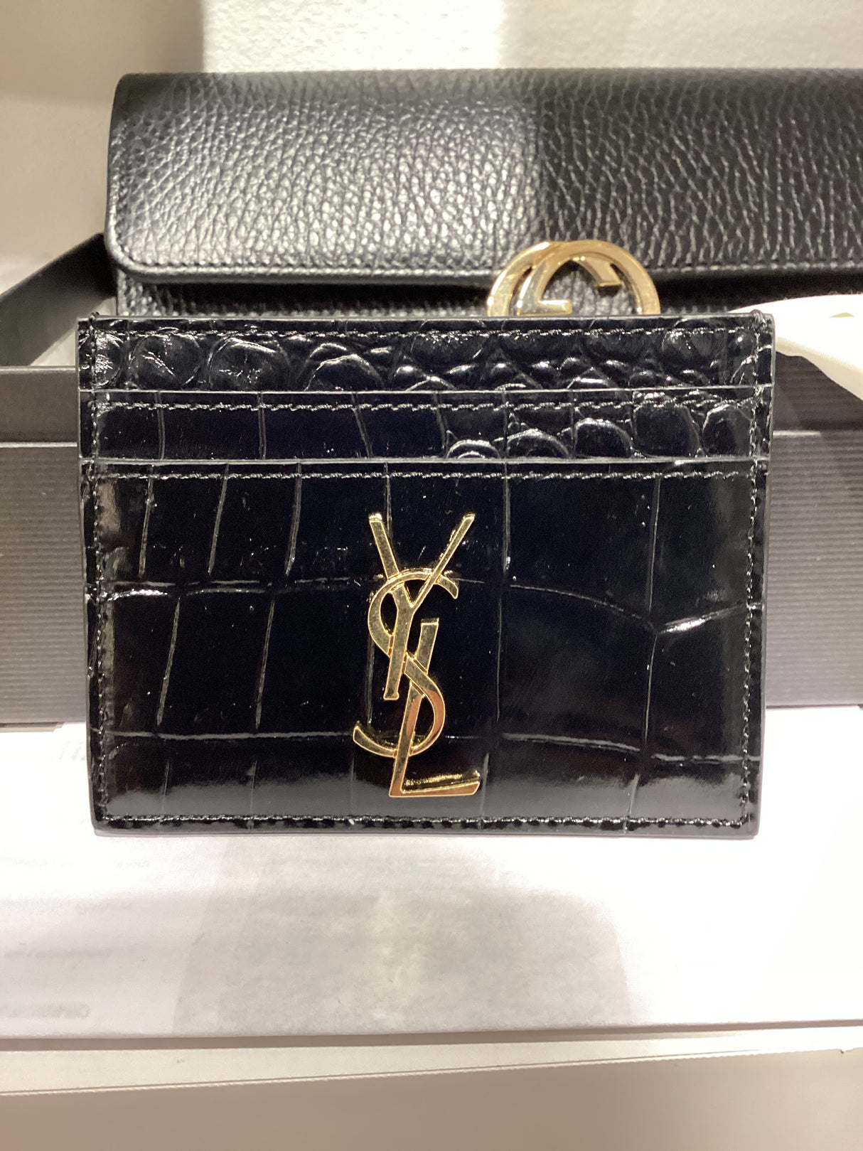 2036 YSL Cardholder-Black Croc