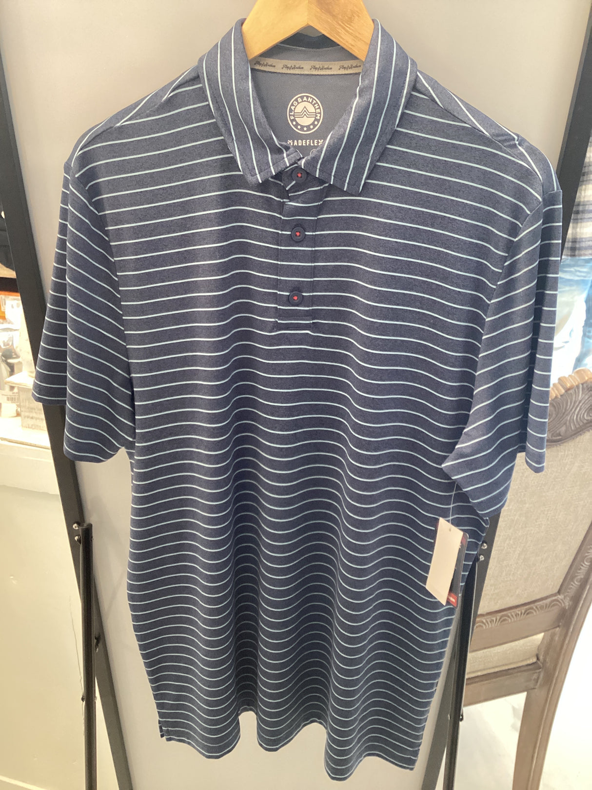 COREKT1564-NVYCMB-Stripe Polo By Flag and Anthem